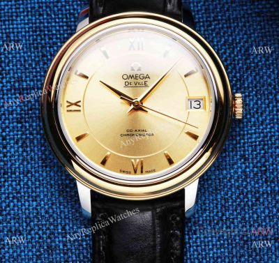 Swiss Copy Omega DeVille Prestige Women watch Two Tone Golden Dial Quartz